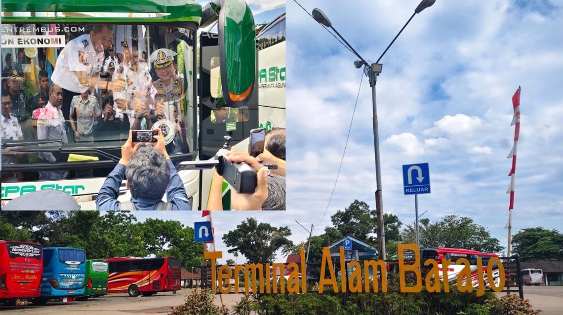 Direktur Prasarana Transportasi Jalan Kemenhub Toni Tauladan meninjau kesiapan Terminal Alam Barajo dan rencana penerapan Terminal Online System (TOS), Jumat (28/11/2025). (Dok: Rudi)