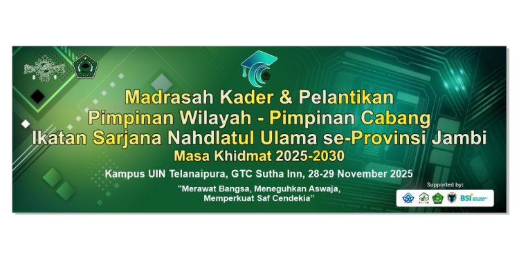 Flyer acara PW ISNU Jambi Gelar Madrasah Kader dan Pelantikan Se-Provinsi. (Dok: Istimewa)