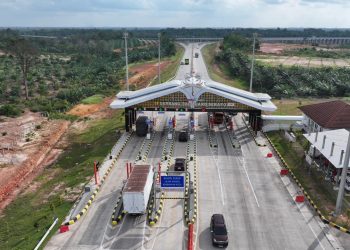 Gerbang tol muaro sebapo penghubung jalan tol Betung-tempino-Jambi. (Dok: Hutama Karya)