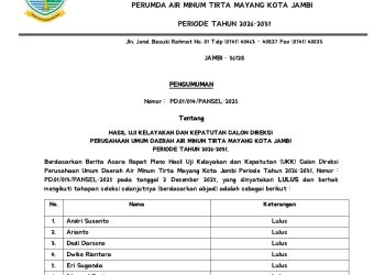 10 nama peserta yang lolos UKK seleksi Direksi Tirta Mayang, jelang tahap final presentasi dan wawancara. (Dok: Rahmat)