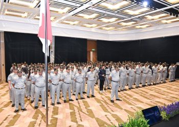 Upacara peringatan HUT ke-65 Jasa Raharja dilaksanakan secara hybrid dan diikuti seluruh insan Jasa Raharja di Kantor Pusat, kantor wilayah, serta kantor cabang di seluruh Indonesia. (Dok: Humas JR)