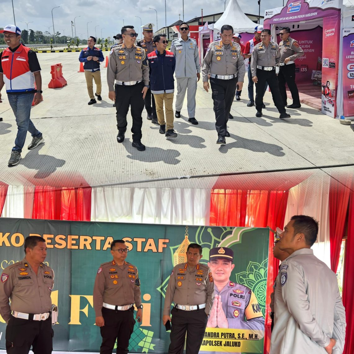 Dirlantas Kepolisian Daerah Jambi bersama perwakilan PT Jasa Raharja dan PT Hutama Karya melakukan survei jalur Tol Pijoan–arteri di wilayah Jambi, Selasa (10/3/2026). (Dok: ALpin Rahman)