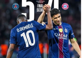 Pemain PSG merayakan gol dalam laga dramatis kontra Bayern Munchen di Parc des Princes yang berakhir dengan kemenangan tipis 5-4 pada leg pertama semifinal Liga Champions. (Dok: instagram @psg)