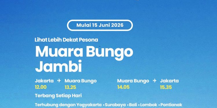 Maskapai Batik Air resmi membuka rute penerbangan langsung Jakarta–Muara Bungo mulai 15 Juni 2026 dengan frekuensi penerbangan setiap hari. (Dok: Marcom Batik Air)