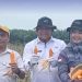 Sekda Muaro Jambi Budhi Hartono dan para tamu undangan saat mengikuti Panen Raya Jagung Serentak Kuartal II Tahun 2026 di kawasan PT Brahma Bina Bakti, Desa Suko Awin Jaya, Kecamatan Sekernan,. (Dok: Rahmat)