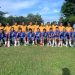 Para pemain Urawa Legend dan Binhar Rantau berfoto bersama usai menggelar trofeo persahabatan di Lapangan Pertamina Kenali Asam, Kota Jambi. (Dok: Alpin)