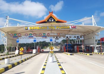Gerbang tol Pijoan salah satu penghubung jalan tol trans Sumatera (JTTS). (Dok: Hutama Karya)