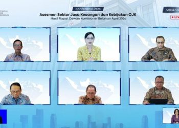 Konferensi pers Assesmen sektor jasa keuangan dan kebijakan OJK melalui live streaming. (Dok: OJK)