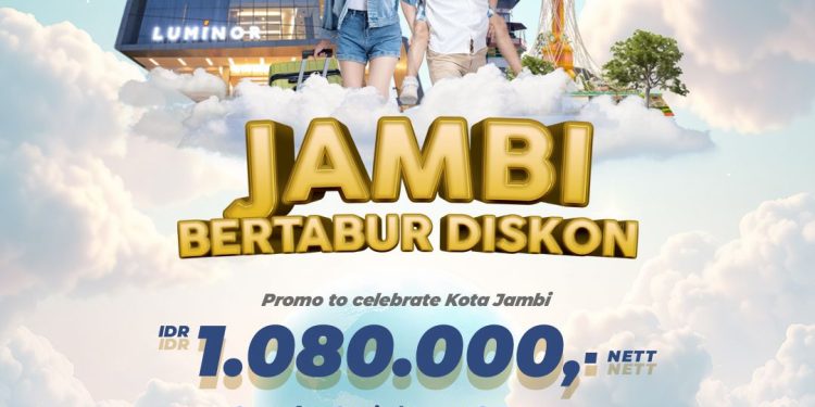 Banner Luminor Hotel Jambi menghadirkan promo spesial “Jambi Bertabur Diskon” dalam rangka memeriahkan HUT Kota Jambi ke-80 dengan penawaran menginap hemat dan fasilitas menarik sepanjang Mei 2026. (Dok: Alpin)