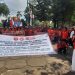 buruh melakukan long march dari Tugu Keris Siginjai menuju Lapangan Eks MTQ di Kota Jambi, Jumat (1/5/2026). (Dok: Rahmat)