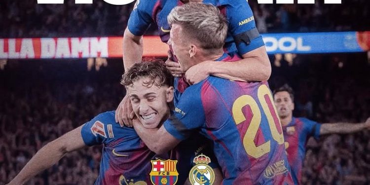 Para pemain Barcelona merayakan kemenangan 2-0 atas Real Madrid di Spotify Camp Nou. (Dok: instagram @fcbarcelona)