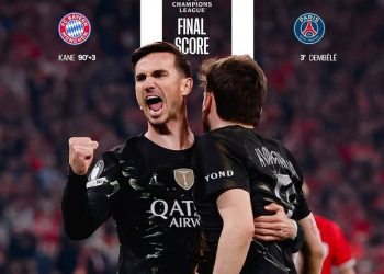 Pemain Paris Saint-Germain merayakan keberhasilan lolos ke final Liga Champions UEFA 2025–26 usai menahan imbang Bayern Munich 1-1 di Allianz Arena. (Dok: Instagram @PSG)