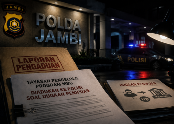 Polda Jambi tengah mendalami laporan dugaan pemalsuan dokumen yang menyeret yayasan pengelola program Makan Bergizi Gratis (MBG) di Jambi. (Dok: Gemini)