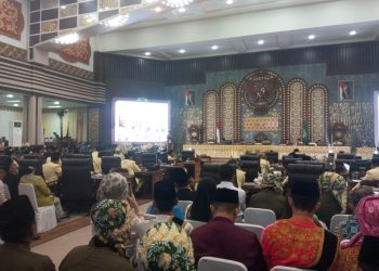 Wali Kota Jambi Maulana menyampaikan capaian pembangunan dan program prioritas Kota Jambi dalam momentum peringatan Hari Jadi Tanah Pilih Pusako Batuah ke-625. (Dok: Rahmat)
