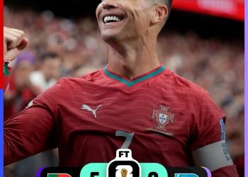 Cristiano Ronaldo merayakan salah satu dari dua gol yang dicetaknya saat Portugal membantai Uzbekistan 5-0 pada laga Grup K Piala Dunia 2026 di Houston Stadium, Amerika Serikat. (Dok: Instagram @fifaworldcup)
