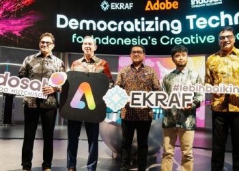 Perwakilan Indosat Ooredoo Hutchison, Adobe, dan Kementerian Ekonomi Kreatif RI berkolaborasi menghadirkan program pemberdayaan kreator berbasis AI dan teknologi digital. (Dok: Indosat Ooredoo Hutchison)