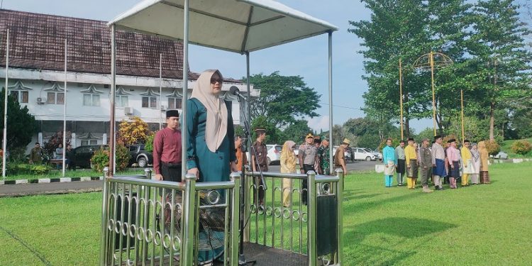 Bupati Tanjung Jabung Timur Dillah Hikmah Sari memberikan arahan kepada ASN dan PPPK saat Apel Siaga Sensus Ekonomi 2026. (Dok: Rudi)