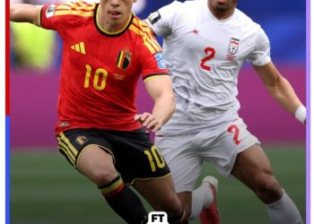 Pemain Iran saat akan merebut bola kepada pemain Belgia pada laga Grup G Piala Dunia 2026 di Stadion Los Angeles, Amerika Serikat. (Dok: Instagram @fifaworldcup)