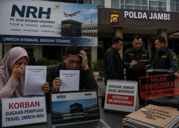 Ilustrasi foto kasus dugaan penipuan travel Umrah PT NRH yang diselidiki Polda Jambi. (Dok: Chat GPT)