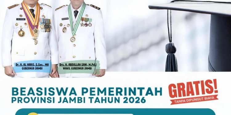 Pemerintah Provinsi Jambi resmi membuka pendaftaran Program Beasiswa Tahun 2026 bagi mahasiswa S1 mulai 2 hingga 11 Juni 2026. (Dok: Redaksi)
