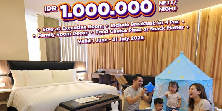 Suasana kamar Executive Room Luminor Hotel Jambi yang dihias bertema keluarga dalam promo “FAM FUNTASTIC” untuk menghadirkan pengalaman staycation hangat dan menyenangkan. (Dok: Luminor Hotel Jambi)
