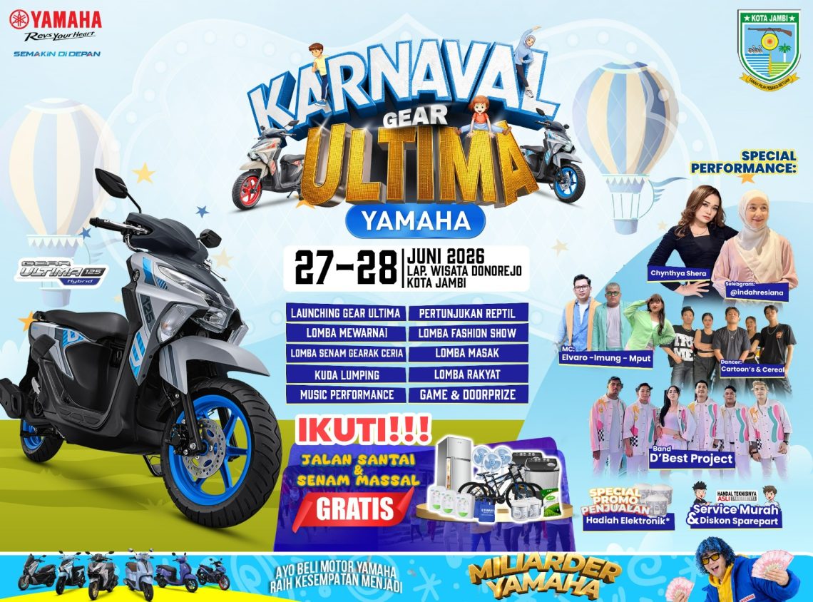 Poster Yamaha Karnaval Gear Ultima yang akan digelar pada 27–28 Juni 2026 di Lapangan Donorejo, Jambi Selatan. (Dok: Yamaha DDS Jambi)