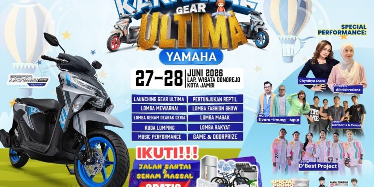 Poster Yamaha Karnaval Gear Ultima yang akan digelar pada 27–28 Juni 2026 di Lapangan Donorejo, Jambi Selatan. (Dok: Yamaha DDS Jambi)