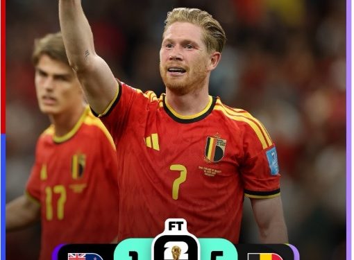 Para pemain Belgia merayakan kemenangan telak 5-1 atas Selandia Baru pada laga terakhir Grup G Piala Dunia 2026 di Stadion BC Place, Vancouver. (Dok: Instagram @fifaworldcup)