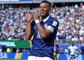 Penyerang Timnas Prancis, Kylian Mbappe, merayakan gol saat menghadapi Senegal pada laga perdana Grup I Piala Dunia 2026 di Stadion MetLife, New Jersey. (Dok: X/FifaWorldCup)