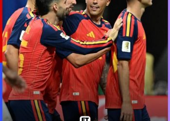 Pemain Timnas Spanyol merayakan gol saat mengalahkan Arab Saudi dengan skor telak 4-0 pada laga Grup H Piala Dunia 2026 di Stadion Atlanta, Amerika Serikat. (Dok: Instagram @fifaworldcup)