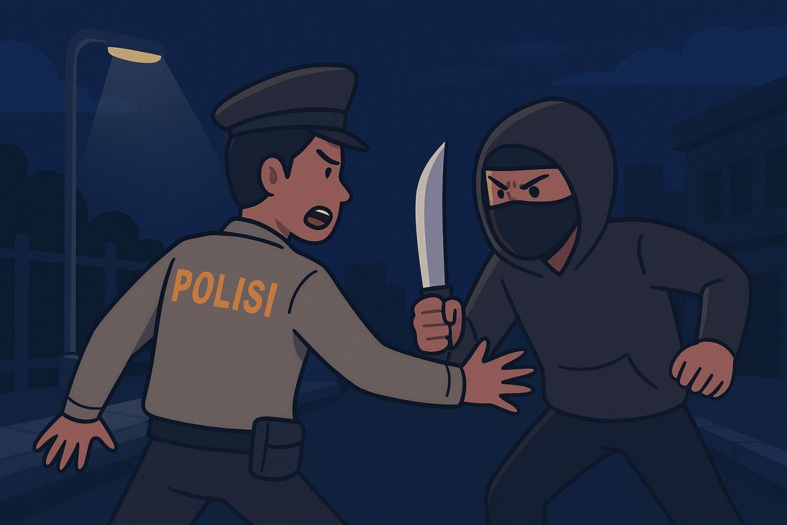Ilustrasi polisi diserang (Dok: Microsoft Copilot/Baso Marewa)