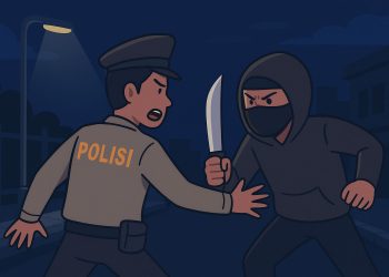 Ilustrasi polisi diserang (Dok: Microsoft Copilot/Baso Marewa)