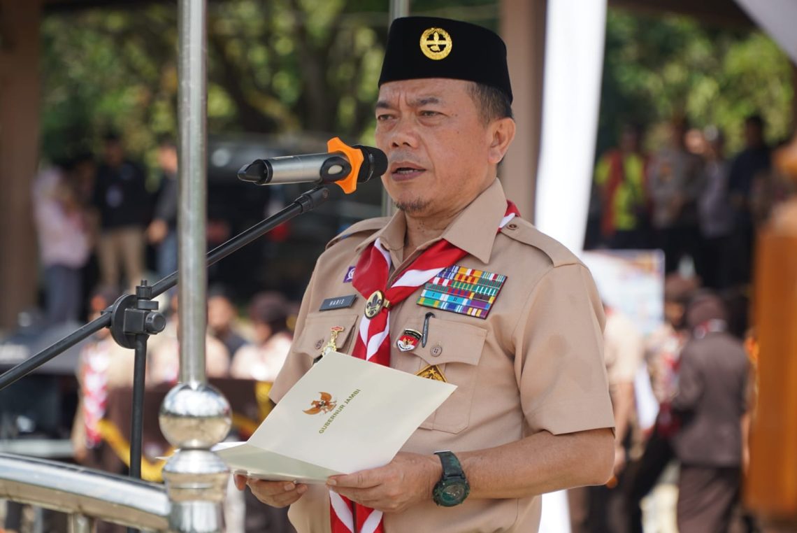 Gubernur Jambi sekaligus Kamabida Kwarda Gerakan Pramuka Jambi, Al Haris, membuka secara resmi Jambore Daerah Jambi Tahun 2026 di Bumi Perkemahan Abdurahman Sayoeti-Musa, Sungai Gelam, Kabupaten Muaro Jambi. (Dok: Diskominfo Provinsi Jambi)